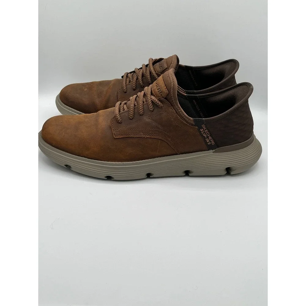 Skechers Hands Free Slip-ins Garza Debin Brown Leather Oxford Shoe Men 11 205046